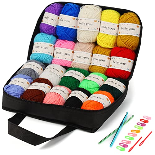 Belle Vous 20er-Pack Strick- und Garnknäuel aus Acryl - 30 g Bunte Wolle mit Tasche - 60 m - Wolle für Farbenfrohe Handarbeiten und Kleine Mehrfarbige Webprojekte von BELLE VOUS