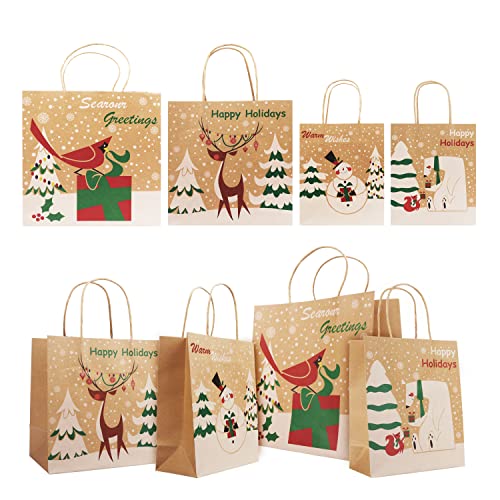 Belle Vous 24 STK Weihnachten Kraftbeutel - Geschenkverpackung Papiertüten 6 Groß 6 Medium 12 Klein Weihnachts Motive - Geschenktasche Geschenktütchen - Gastgeschenk Party Geschenk von BELLE VOUS