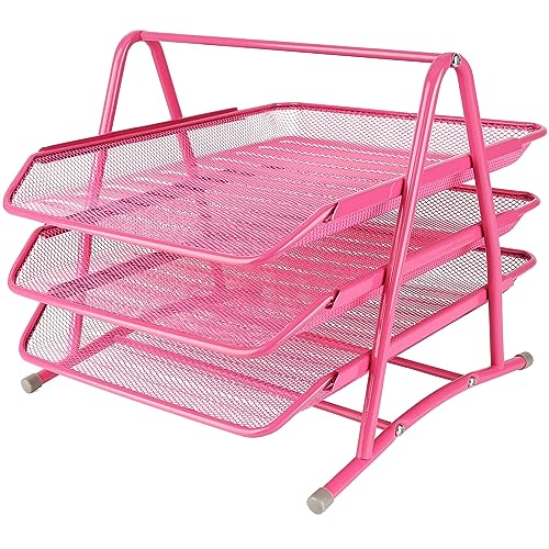 Belle Vous 3-Stufige Rosa Mesh Briefablage A4 - Dokumentenablage Metall Ablage Schreibtisch Ablagesystem - Für Büro, Schreibtisch/Tisch, Zuhause, Arbeitszimmer & Schule von BELLE VOUS