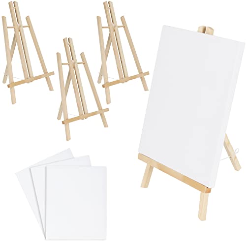 Belle Vous 4 Stk Kleine Staffelei Holz Tisch mit Leinwand Set - B21,5 x H37 cm Tischstaffelei Klein Mini Staffelei Holz Tripod/A-Form Ständer zum Aufstellen von Acryl-/Ölgemälde, Kunst & Basteln von BELLE VOUS