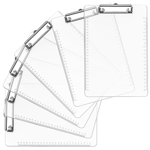 Belle Vous 6er-Pack A4 Klemmbrett aus durchsichtigem Kunststoff - DIN A4 22,5 x 32,3 cm - Robuste und langlebige A4 Klemmbretter mit flachem Clip - transparentes A4 Clipboard von BELLE VOUS