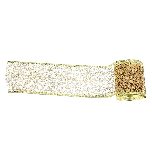 1 Rolle Mesh-Dekorationsband seidenband ribbon geschenkpaket hochzeitsdeco seidenbänder Haarschmuck dekoratives hohles Maschenband Geschenkband selber machen Polyester Golden BELLIFFY von BELLIFFY