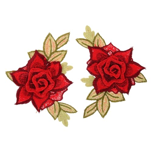 BELLIFFY 1 Paar Gestickter Stoffaufnäher Blumenapplikation gestickte Aufnäher floraler Aufnäher Stoffflecken repair patch fix patch Blumenbeete Aufnäher für Kleidung nähen Polyestergarn rot von BELLIFFY