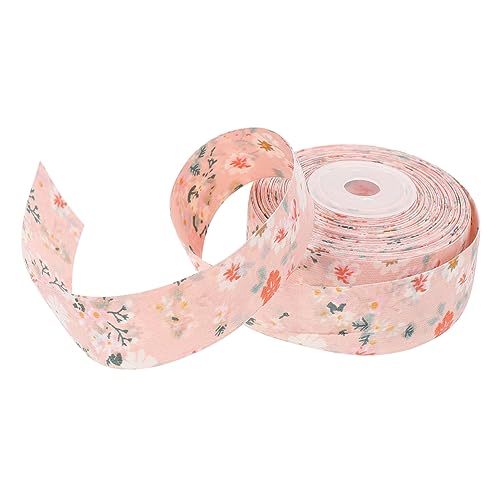 BELLIFFY 1 Rolle Doppelseitiges Blumenband Rosa Dekor Breites Bauernband Geschenkbänder Hochzeitsband Frühlingsdrahtband Floral Stoffband Hochzeitsgeschenkband Schneeband Polyester von BELLIFFY