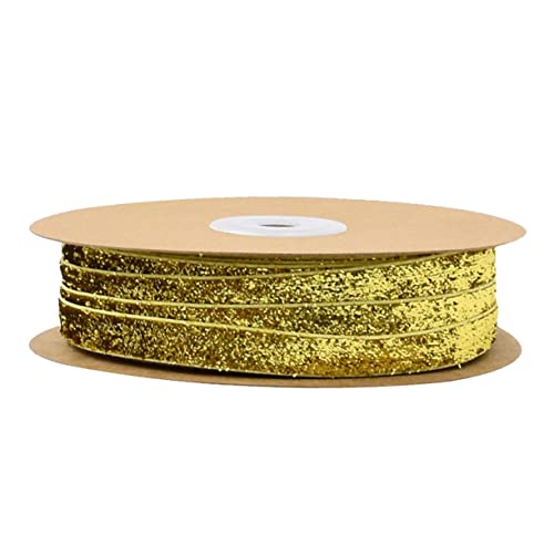 BELLIFFY 1 Rolle Geschenkverpackungsband Metallbänder Goldrand Wickelband Geschenkpaketband Golddekor Hochzeitsbänder Glitzerndes Geschenkband Kuchenverpackungsband Bastelstoffband Golden von BELLIFFY