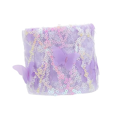 BELLIFFY 1 Rolle Tüllband seidenband ribbon Schmuckband Bänder zum Basteln bandfeile Schleife Nähen trimmen Baumwolldekor DIY-Bekleidungszubehör besticktes Paillettenband Polyester Lavender von BELLIFFY