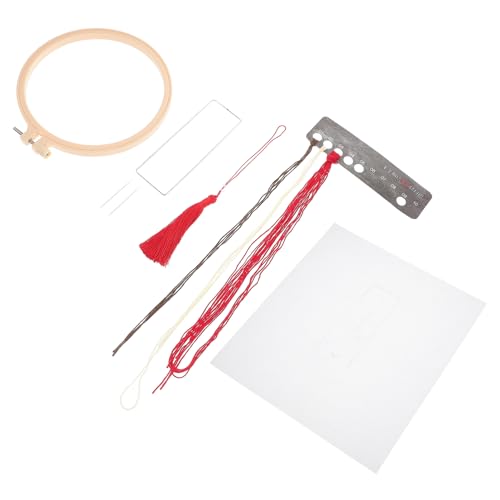 BELLIFFY 1 Satz Lesezeichen Handstickerei Diy Stickerei Handwerk Handstickset Kreuzstich-lesezeichen Stickrahmen Basteln Sie Gestempelte Reifen Stickerei-stoff Stickset Pflaume Organza Rot von BELLIFFY