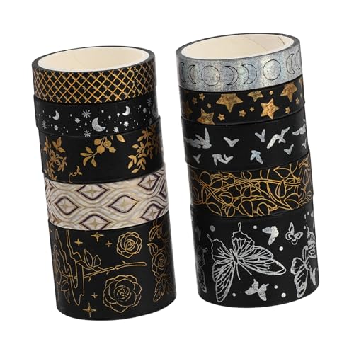 BELLIFFY 10 Rollen Heißpräge-Washi-Tape dekoratives klebeband für einklebebuch dekoratives Abdeckband scrapbook scheckheft Papier Klebeband bronzierendes Washi Tape Japanisches Papier Black von BELLIFFY