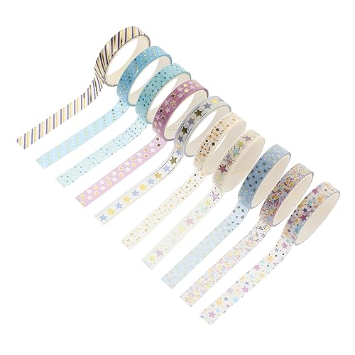 BELLIFFY 10 Rollen Heißpräge-washi-tape Punkt Spender Dekorative Klebebänder Selber Machen Folienband Mini-klebebandabroller Aufkleber Goldenes Glitzerband Streifen Japanisches Papier von BELLIFFY