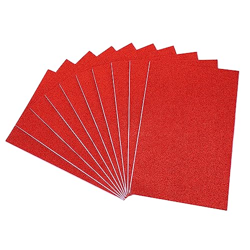 BELLIFFY 10 Stk Schwamm Glitzerpapier Basteln Für Kinder Glitzerschwammpapier Geschenkboxen Für Hochzeiten Glitzerndes Origami-papier Perlmutt Geschenkpapier Heimwerken A4 Glitzerpapier Rot von BELLIFFY