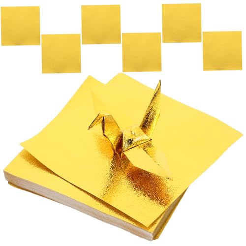 BELLIFFY 100 Blatt Einseitiges Perlmutt-origami Papierhandwerk Origami-papier-sets Quadrate Origami Papier Selber Machen Origami-faltpapier Origami-papier-kit Origami-papiermasse Golden von BELLIFFY