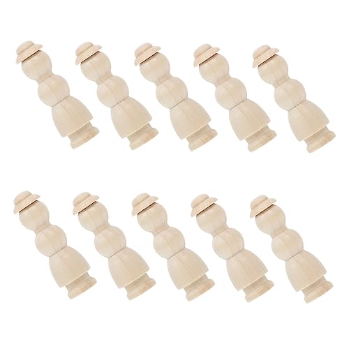 BELLIFFY 10st Holz Schurke Bastelpuppe Aus Holz Mini-spielzeug Steckpuppen Bemalen Unvollendete Peg-puppen Peg Puppe Handwerk Puppen Malen Minipuppe Kinderspielzeug Holzpuppen Khaki Hölzern von BELLIFFY