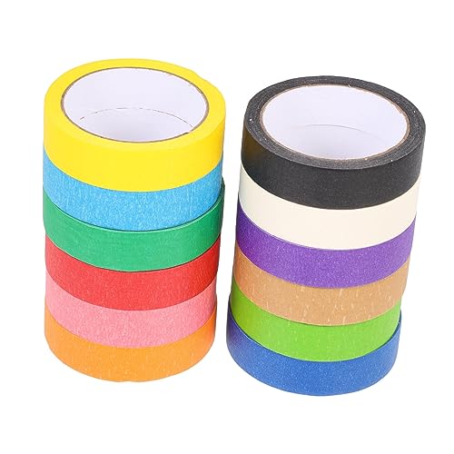 BELLIFFY 12 Rollen farbiges Band bürozubehör bürogadges schulsachen farbiges klebeband dekobänder Malerband in Regenbogenfarben blaues Malerband Klebebänder buntes Abdeckband Krepp-Papier von BELLIFFY