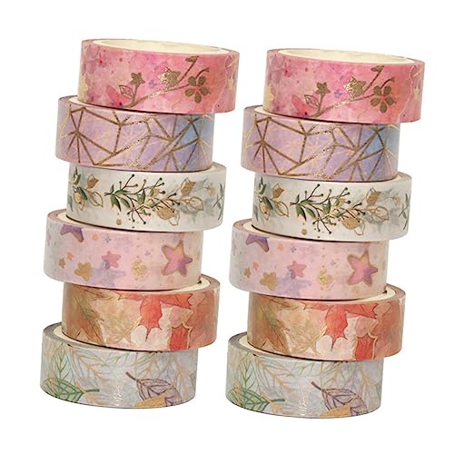 BELLIFFY 12st Bedrucktes Washi Tape Planerband Streifenband Selber Machen Washi-tape-aufkleber Dekoratives Washi-klebeband Altes Washi-tape Aufkleber Für Geschenkverpackungen Papier von BELLIFFY