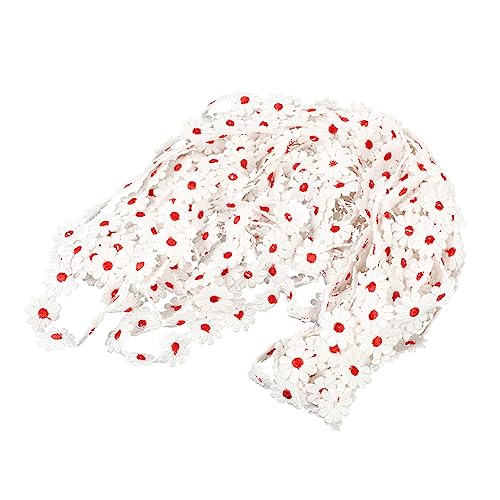 BELLIFFY 15 Kleine Gänseblümchen-spitze Blumendekoration Gänseblümchen Trimmen Kantenbesatzstoff Bestickter Spitzenbesatz Sonnenblumen Dekor Blumen-spitzenband Hochzeitsband Rot Polyester von BELLIFFY