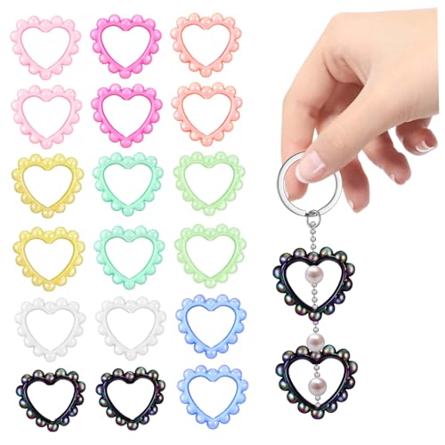 BELLIFFY 18 Stk Kreis der Liebe Perlenrahmen DIY Schlüsselanhänger Rahmen Herzanhänger Schmuck Perlen zur Stiftherstellung Perlenringe selber machen Auto Charme hohle Herzform Acryl von BELLIFFY