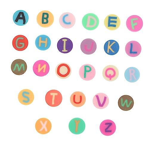 BELLIFFY 2 Alphabet-Tonperlen alphabet beads bastelmaterial schmuckherstellung Alphabet flache Perlen Armband lose Perlen armschlinge Lochstanzperlen Schmuckperlen-Anhänger Polymer-Ton von BELLIFFY