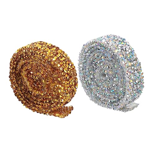 BELLIFFY 2 Packungen Diamantkette Bling-Mesh-Band Strassbandbesatz Diamantband Strass Kuchenband Strass-Bling bastelzeug bastelmaterial hochzeitsdeko Bling-Band DIY-Bekleidungszubehör Harz von BELLIFFY