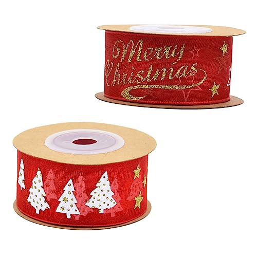 BELLIFFY 2 Rollen Schleife Ornamente Kariertes Verdrahtetes Band Weihnachtsbaumgirlande Weihnachtsgeschenkbänder Diy Band Dekoration Leinenband Feiertagsband Weihnachtsband Rot Polyester von BELLIFFY