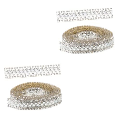 BELLIFFY 2 Rollen Strassband Aus Glas Tulpe Zeremonie Bausatz Gold Wickeln Zubehör Dekorativ Glitzernder Strass Auto Trimmen Quaste Beige Blau Chiffonband Ornamente Poly Kleid Aufkleber von BELLIFFY