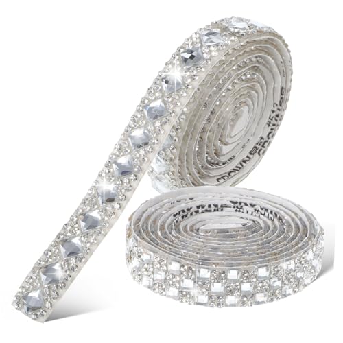 BELLIFFY 2 Rollen Strassband bastelmaterial Rhinestone Dekoration Textilstrass Rhinestone Bänder Strass Zubehör Funkeln machen Strass für die Schmuckherstellung Strassbesatz Glas Silver von BELLIFFY