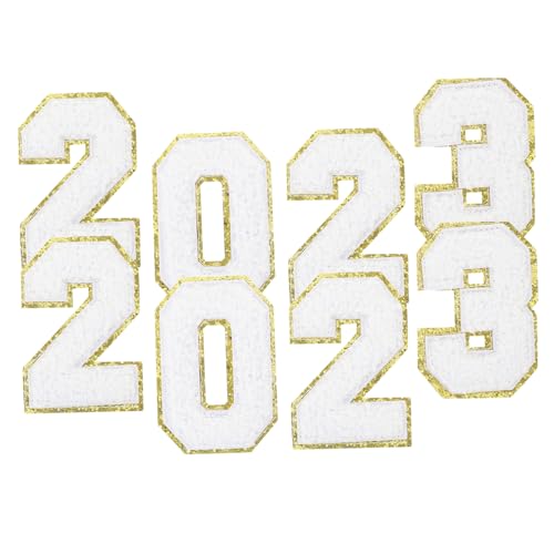 BELLIFFY 2 Sätze 2023 Stoffaufkleber stickrahmen apfelding nähstoffe aufbügel-flicken Stoff-Accessoire Jackenaufnäher mit Nummern bügeleisen Stickereiflecken Zahlen Patch Polyester Weiß von BELLIFFY