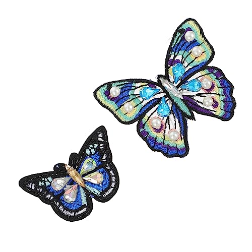 BELLIFFY 2 Stk Patch dekorativer gestickter Aufnäher Kleidungsdekorpaste Blumendekor schmuckperlen kügelchen Stoffzubehör Nähen von gestickten Applikationen Imitationsperlen Blue von BELLIFFY