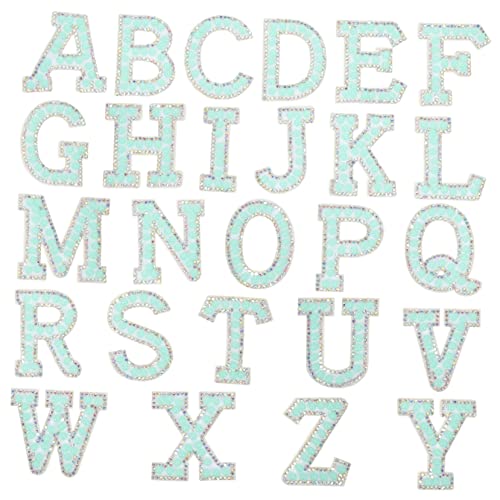 BELLIFFY 26St Perlenstoff-Aufkleber stickzubehör buchstaben aufnäher edelsteine Buchstabendekoration Heimwerken Dekorationen Neuheit-Buchstaben-Patch Aufnäher für Tasche Polyester Sky-blue von BELLIFFY