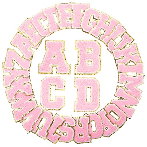 BELLIFFY 26st Stoffaufnäher Mit Buchstabenstickerei Kleidungsflicken Selber Machen Mantelflecken Mit Buchstaben Reparaturflicken Für Kleidung Diy-patches Buchstabendekor Rosa Handtuch-vlies von BELLIFFY