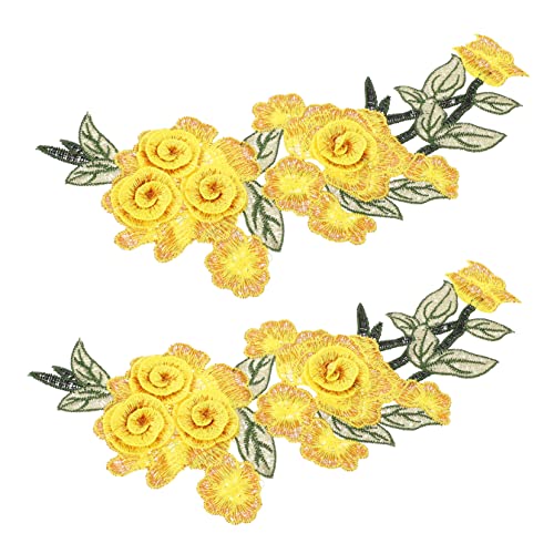 BELLIFFY 2St Stickapplikation Patch aufnähen Bastelzubehör zum Nähen Blumen-Nähflicken aufbügler für jacken valtinstaggeschenke Stoffflicken selber machen DIY Bastelbedarf Polyester Yellow von BELLIFFY