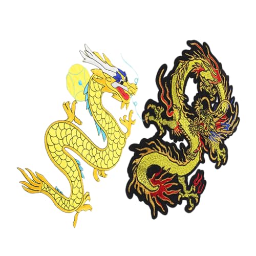 BELLIFFY 2st Drachen-stickerei-patch Drachen-aufnäher Appliziertes Dekor Kostüm-patch-zubehör Drachen-stickapplikation Tuch-patch-dekor Applikationen Flecken Kleideraufnäher Polyester von BELLIFFY