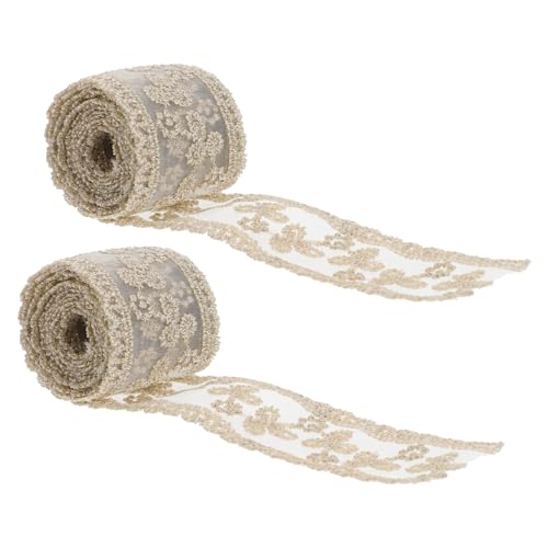 BELLIFFY 2st Schmuckzubehör Polyesterband Blumenstrauß Verpackungsband Spitzenband Zum Verzieren Haarschmuck Für Die Hochzeit Spitzenhandwerk Diy-kunsthandwerk Strickband Stickerei Beige von BELLIFFY