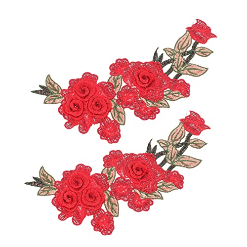 BELLIFFY 2st Stickapplikation Flecken Blumenbeet Stickpaste Diy-stickpatch Gestickte Aufnäher Diy Bastelbedarf Bastelzubehör Zum Nähen Blumenapplikationen Diy-patches Kleidung Polyester Rot von BELLIFFY