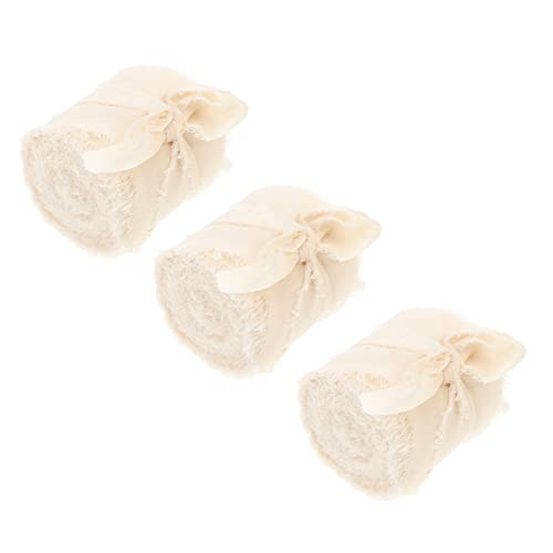 BELLIFFY 3 Rollen Chiffonband Stoffband Handgefertigtes Fransen-chiffon-seidenband Verpackungsstreifen Aus Stoff Festliches Geschenkband Organza-satinband Hochzeitsband Polyester Weiß von BELLIFFY