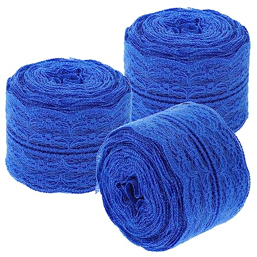 BELLIFFY 3 Rollen Nicht dehnbare Spitze Geschenkverpackung Grosgrain Baumwoll-Polyester-Spitzenbesätze Stoffband reizwäschhe Bandeau aus Spitze Kostüm Spitzenbesatz Baumwolle Blue von BELLIFFY