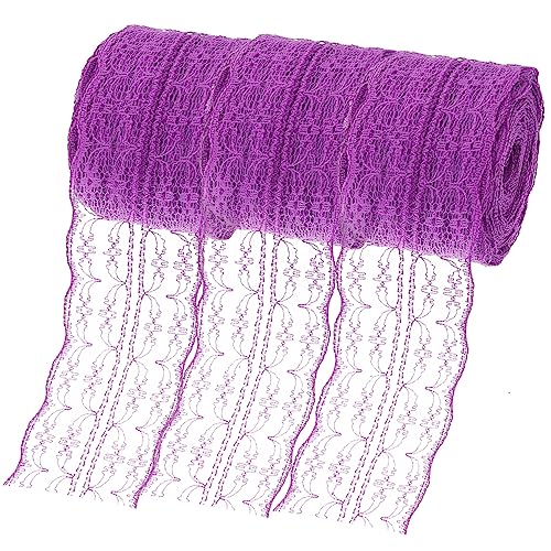 BELLIFFY 3 Rollen Nicht dehnbare Spitze graceling vorhänge gardinen DIY nähen trimmen Spitzenband aus Stoff Accessoires aus Spitzenstoff Kleidung zum Selbermachen Polyester Violett von BELLIFFY