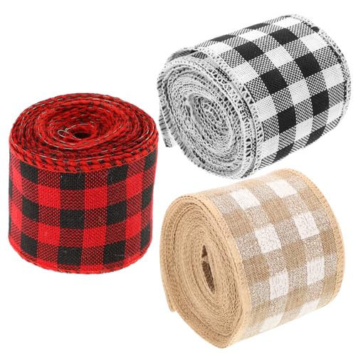 BELLIFFY 3 Rollen Sackleinen zum Einpacken Büffelkaroband bündeln Satinband seidenband ribbon schienbeinschoner tape Geschenkbandsortiment Textilband verdrahtetes Band Paketband Polyester von BELLIFFY