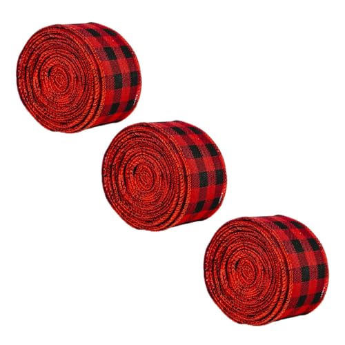 BELLIFFY 3 Rollen rotes und schwarzes kariertes Band Weihnachtsgeschenkband Geschenkbänder Stoffbänder seidenband ribbon Geschenkverpackungsband verpackungsband für weihnachten Polyester von BELLIFFY