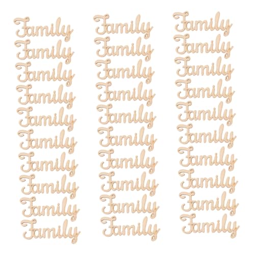 BELLIFFY 30 Stück Familienholzspäne Leere Flagge Miniatur Familien Wortschild Ausgeschnitten Glückliche Familie Blanko Hängende Verzierung Haushaltsdekoration DIY Tag Schild von BELLIFFY