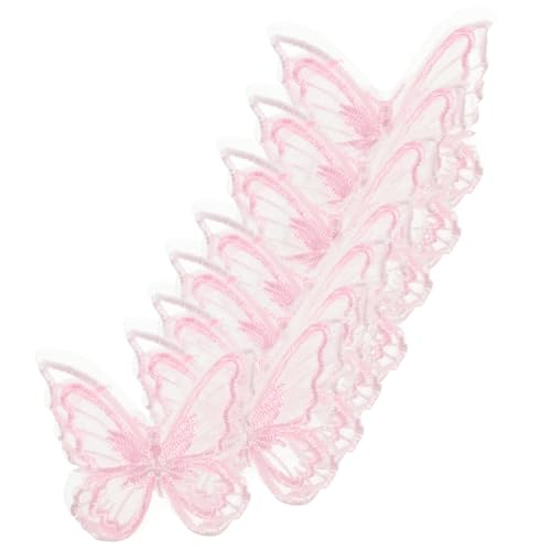 BELLIFFY 30st Mesh-schmetterlingsaufnäher Schmetterlingsapplikationen Stickereiflecken Dekorativer Schmetterling Gefälschter Schmetterling Schmetterlingsstoff Hutzubehör Rosa Organza von BELLIFFY