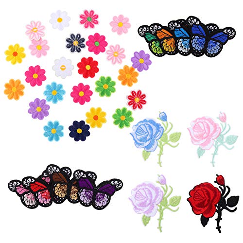 BELLIFFY 36St Schmetterlingsrosenfleck Abzeichen Zubehör floral gestickter Aufnäher Blumenaufkleber Blumen-Stoff-Patch Stickaufkleber reparaturflicken apfelding Stoffzubehör Musterpatch von BELLIFFY