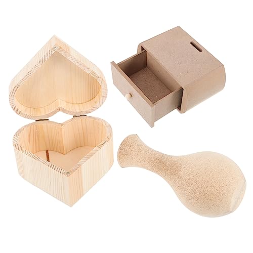 BELLIFFY 3St schmuckschatulle aus holz kinder Schminktisch- Heimdekoration unfertige Pflanzvase Kaktus-Töpfe holzspielzeug holzspielsachen Vasen selber machen Blumenvase aus Holz von BELLIFFY