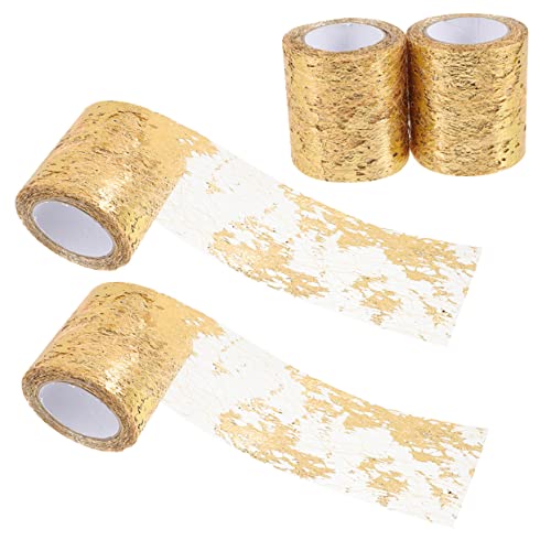 BELLIFFY 4 Rollen Netzband Goldener -tüll Dekorationen Für Hochzeitszeremonien Tüll Für Die Schleifenherstellung Tüll Für Diy Verpackungsstoff Mesh-tüllband Goldenes Band Polyester von BELLIFFY