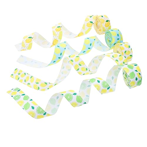 BELLIFFY 4 Rollen Zitronenrippennetz Banddekor Zitronenkranz Geschenkband Zitronenbänder zum Basteln Punktband ribbon schienbeinschoner tape Zitronen-Designband DIY-Band basteln Polyester von BELLIFFY