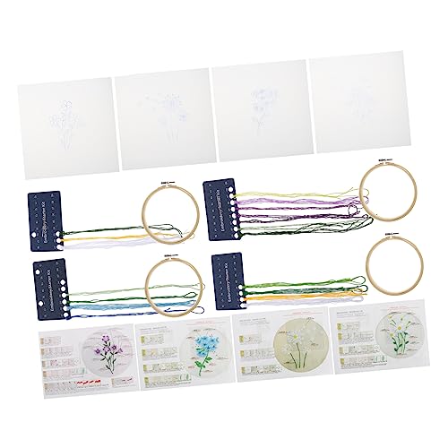 BELLIFFY 4 Sätze Stickerei-Starter-Kit Stickzubehör für Blumenmuster Ornament-Kits für Hoop-Stickset Stickrahmen Stickpackungen für Blumenmuster Kreuzstich Handwerk Bettwäsche aus Baumwolle von BELLIFFY