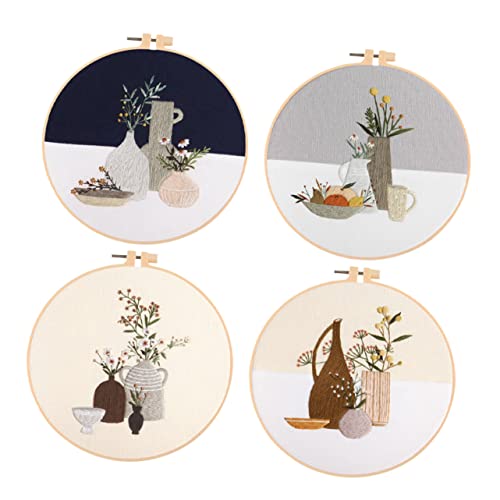 BELLIFFY 4 Sätze Vase Kreuzstich Sticknadel Stickzubehör Kunst- und Bastelset Handstickset embroidery kit embroidery set Stickpackungen selber machen handgefertigte Stickpackungen Polyester von BELLIFFY