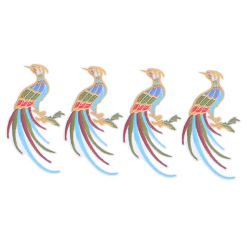 BELLIFFY 4 Stück Goldfaden-Pfau-Patch dekorative Patches Stickerei-Vogel-Applikation Blumendekorationen embroidery aufbügelbilder Vorhangflicken aufwändige Sticksticker Stoff Colorful von BELLIFFY