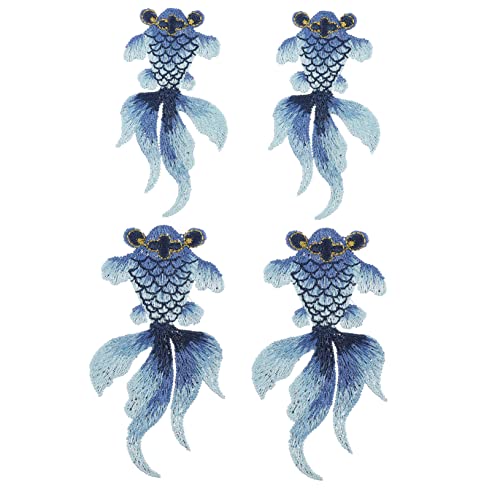 BELLIFFY 4 Stück Kleiderflicken Accessoires Für Kleidungsstücke Fischapplikation Süße Stickereiflecken -applikationen Cheongsam-nähflicken Glücksfisch Dekoration Stickgarn Blue von BELLIFFY