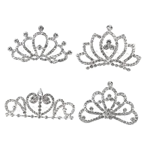 BELLIFFY 4 Stück Strass Krone Haarkamm Haarspangen Mit Strass Mädchen Krone Brautkrone Kronenkamm Kronen Mit Kamm Diadem Aus Strass Für Kinder Hochzeit Haarteil Silver Strasssteine von BELLIFFY