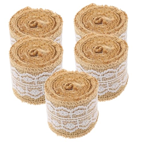 BELLIFFY 5 Rollen Einfarbige Leinenstreifen Girlandendekor Kuchendekoration Jute-Spitzenband Band verdrahtet Wickelband ribbon bandfeile Geschenkbandpackung Weihnachtsaccessoire Juteband von BELLIFFY